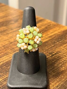 J. Crew Green and Cream Floral Cluster Statement Ring